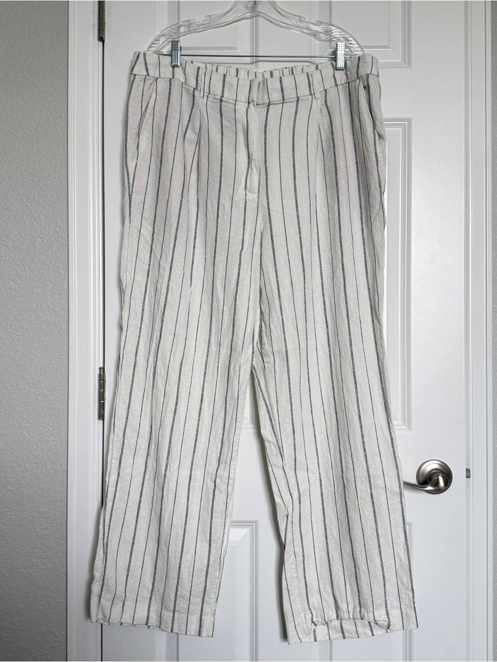 Old Navy Cream and Black Striped Wide-Leg Trousers